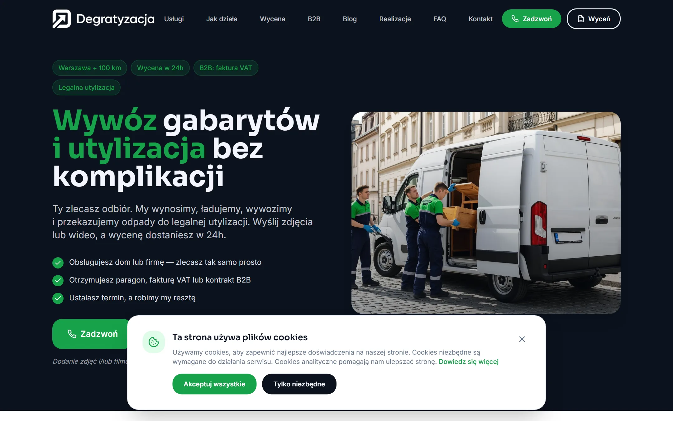Degratyzacja.pl , Strona dla firmy od wywozu gabarytów, która zamienia ruch w telefony.